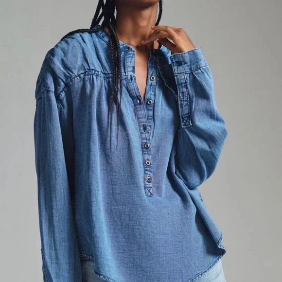 Pilcro Chambray Blue Button Down Shirt - Picture 1 of 6